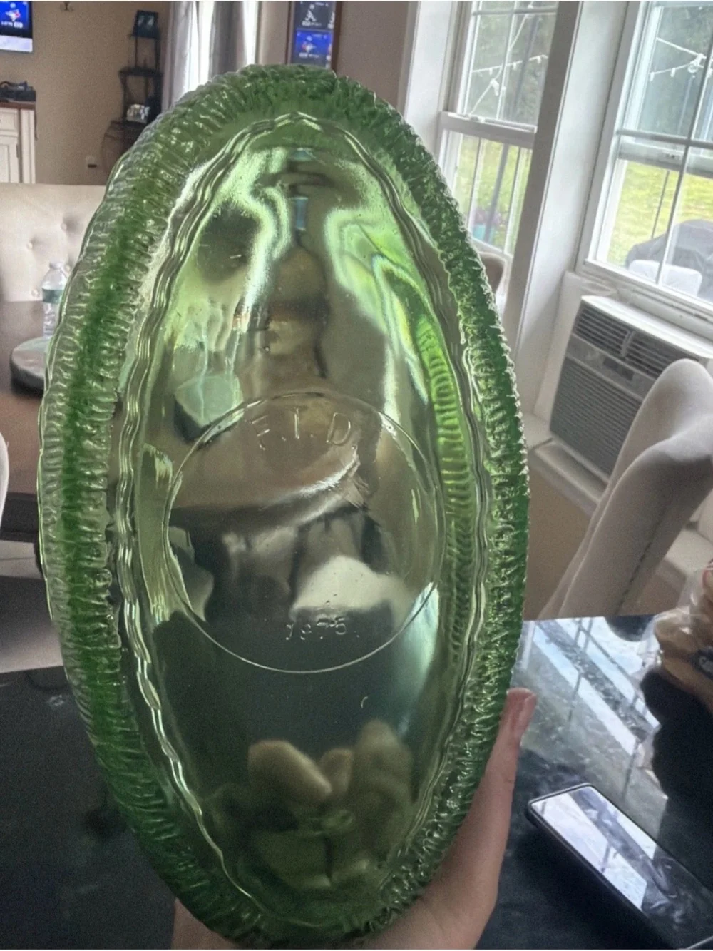 Vintage 1970’s FTD Green Textured Glass Oval Boat Shaped Serving Bowl 9.5’’x5.5’